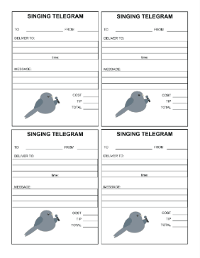 Singing Telegram Receipts cash receipt