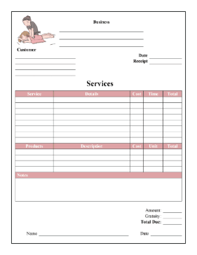 Spa Massage Receipt cash receipt