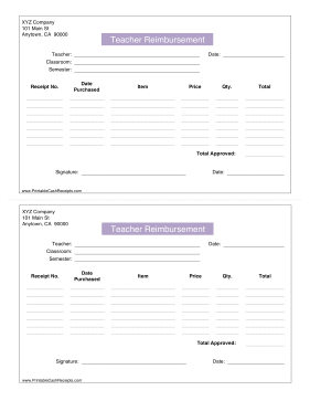 Teacher Reimbursement Receipt cash receipt