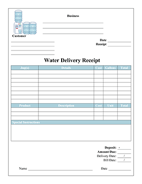 Water Jug Delivery Receipt cash receipt