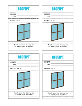 Window Washing Receipt 4up cash receipt
